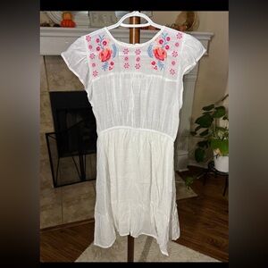 Mine White Dress with Pink Floral Embroidery